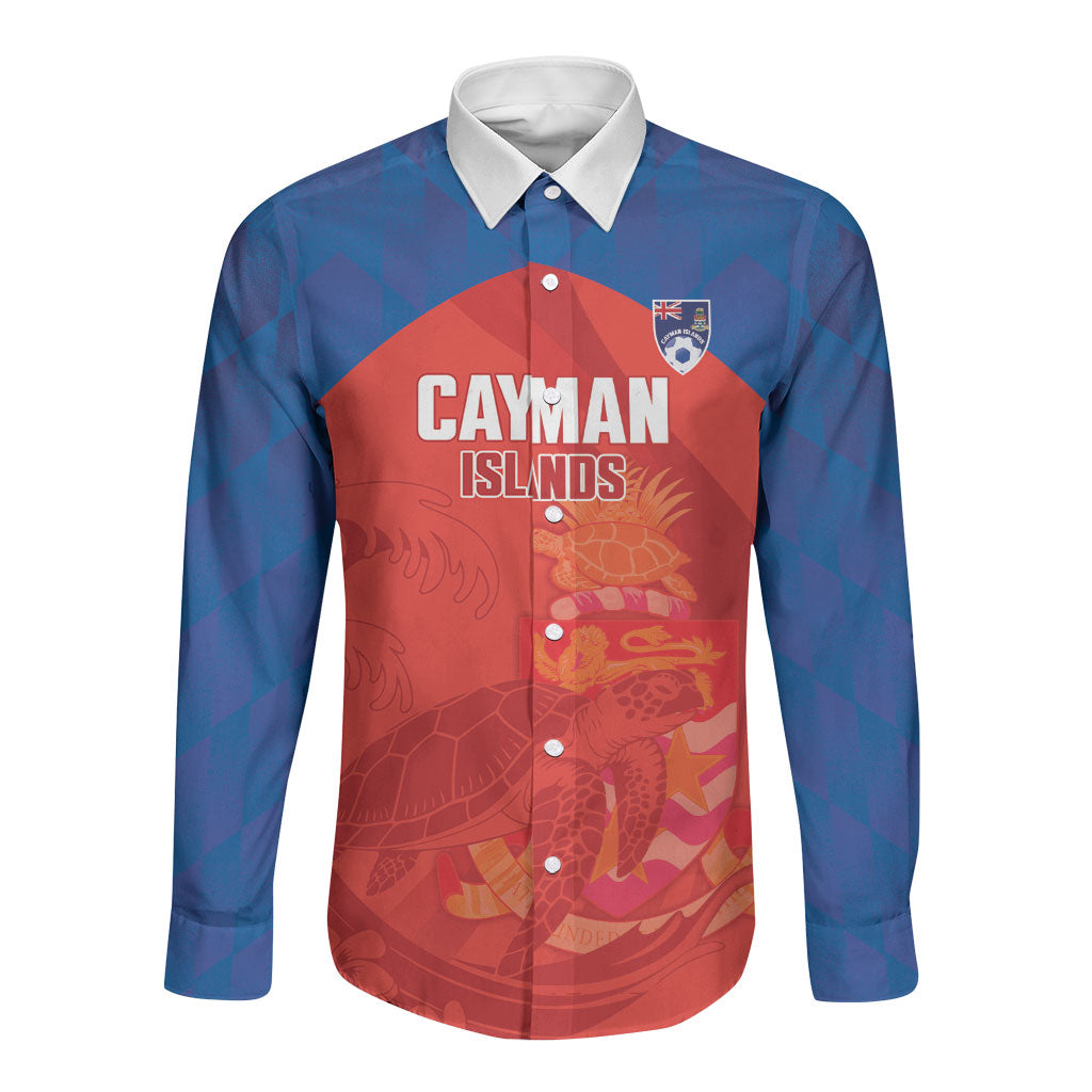 Cayman Islands Football 2026 Custom Long Sleeve Button Shirt Sea Turtle Coat Of Arms Style