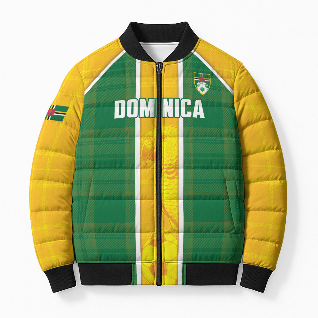 Dominica Football 2026 Custom Bomber Puffer Jacket Sisserou Parrot Madras Pattern