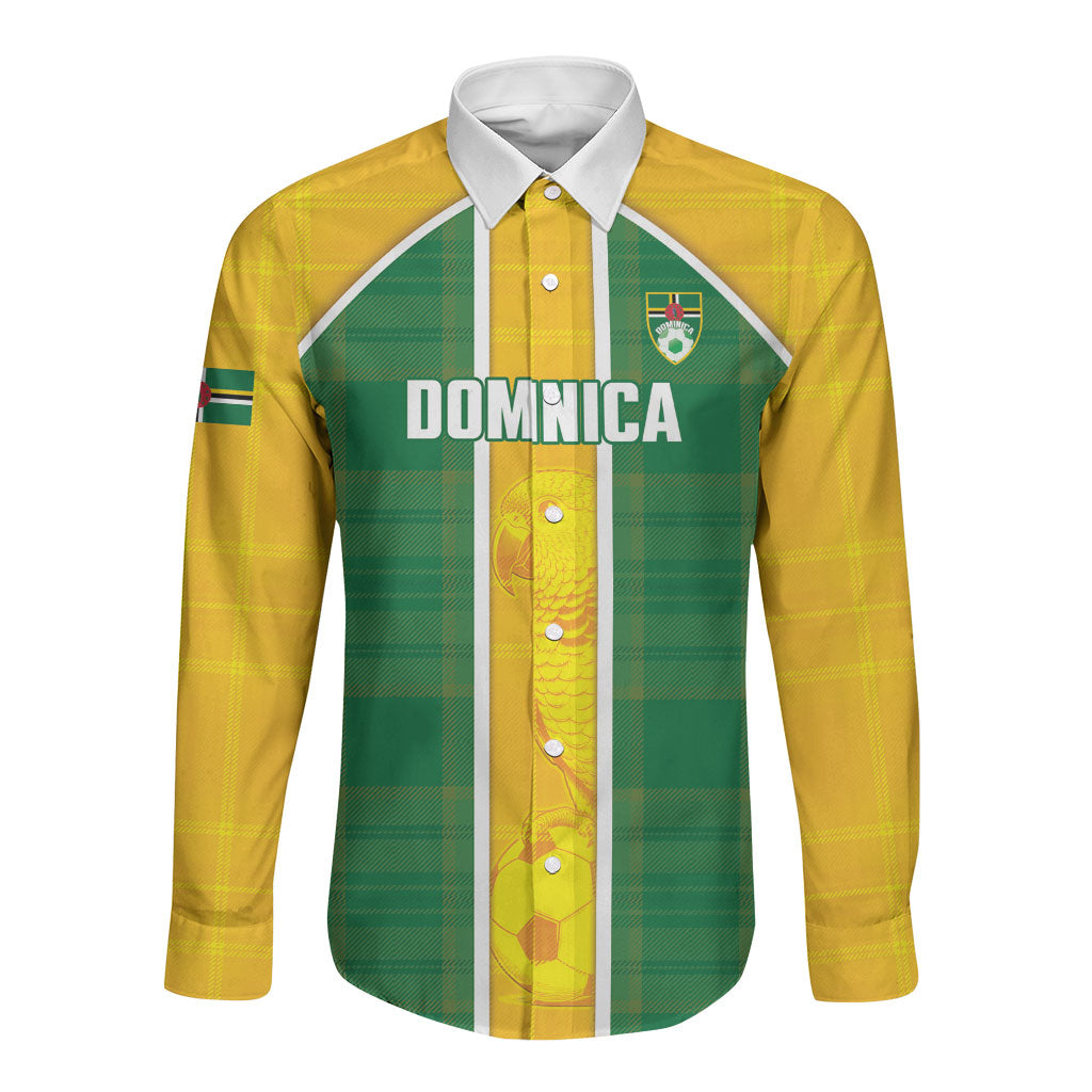 Dominica Football 2026 Custom Long Sleeve Button Shirt Sisserou Parrot Madras Pattern
