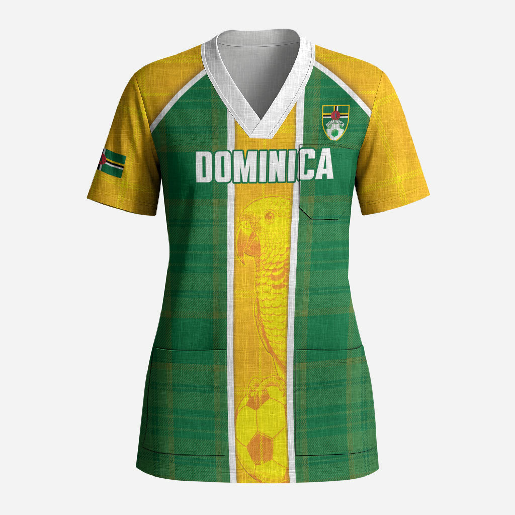 Dominica Football 2026 Custom Scrub Top Sisserou Parrot Madras Pattern