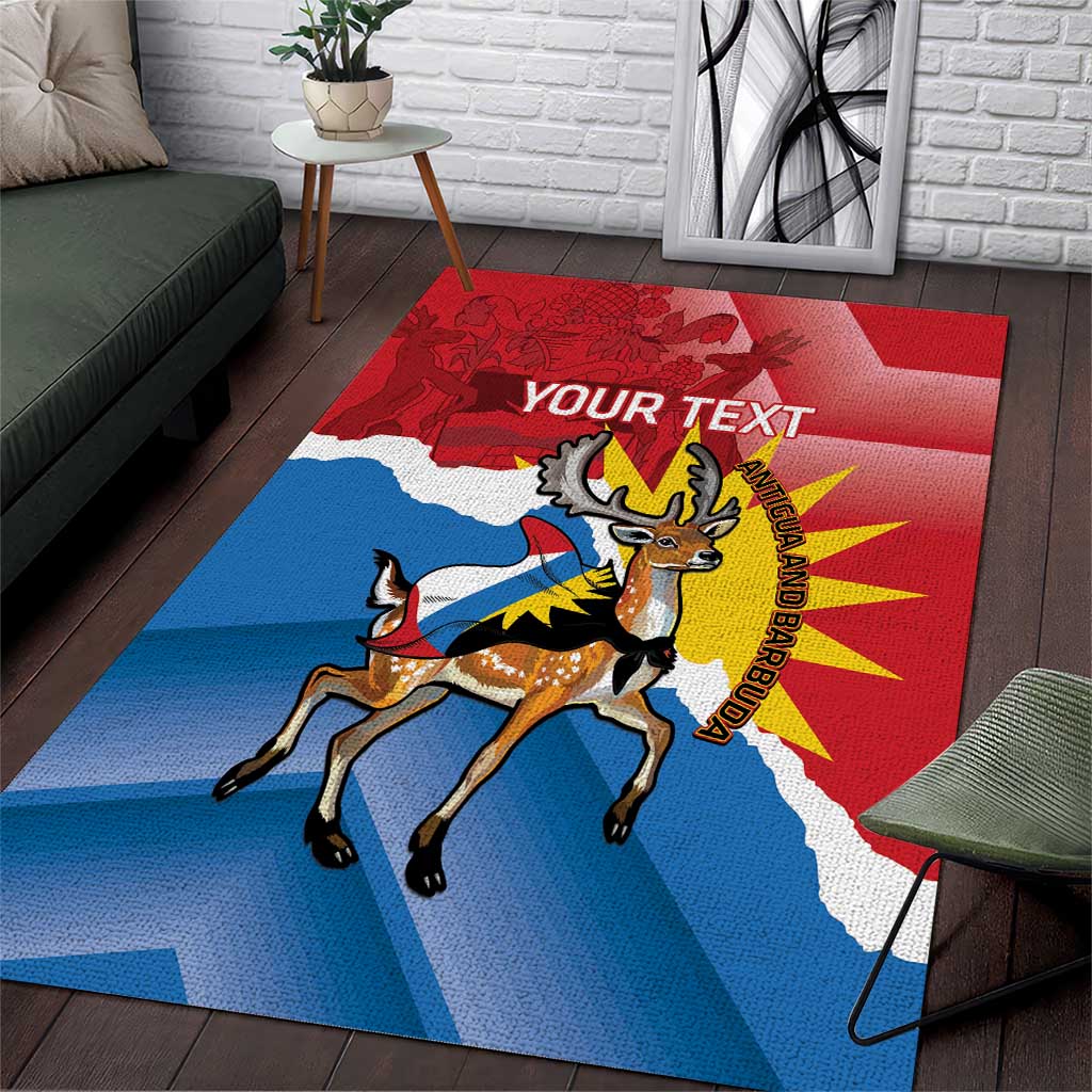 Personalised Antigua and Barbuda Independence Day Area Rug Fallow Deer With Flag - Wonder Print Shop