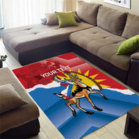 Personalized area rug with deer on national-flag graphic, 'Your Text'