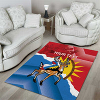 Personalized area rug: red/blue deer and flag design with 'Your Text'
