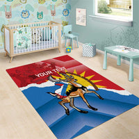 Personalized area rug for kids room with deer-and-flag graphic and 'Your Text'