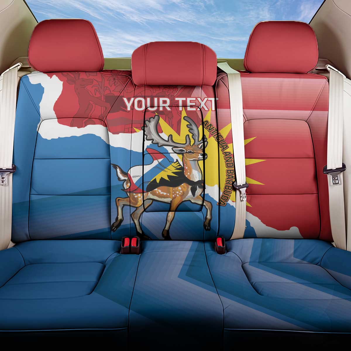 Personalised Antigua and Barbuda Independence Day Back Car Seat Cover Fallow Deer With Flag - Wonder Print Shop