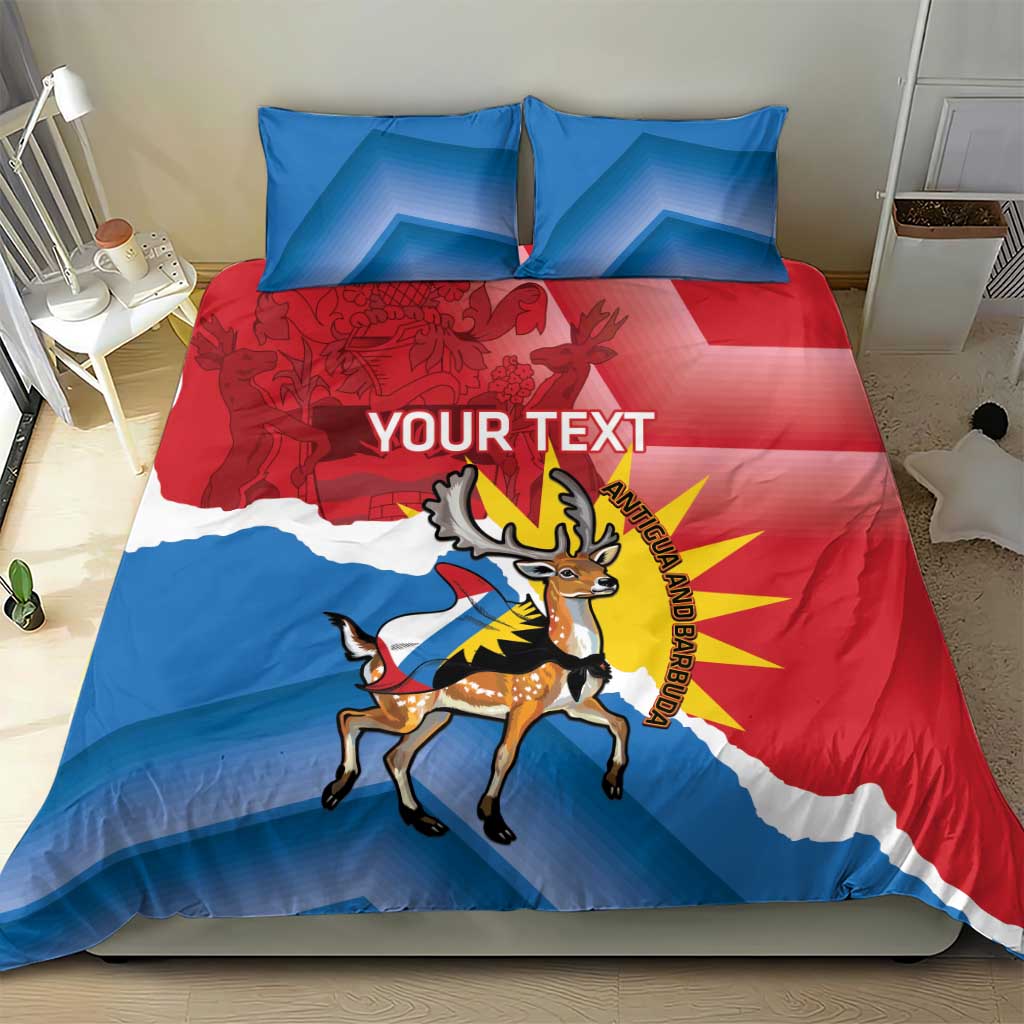 Duvet cover set featuring flag-style deer graphic and “Your Text”, red blue white