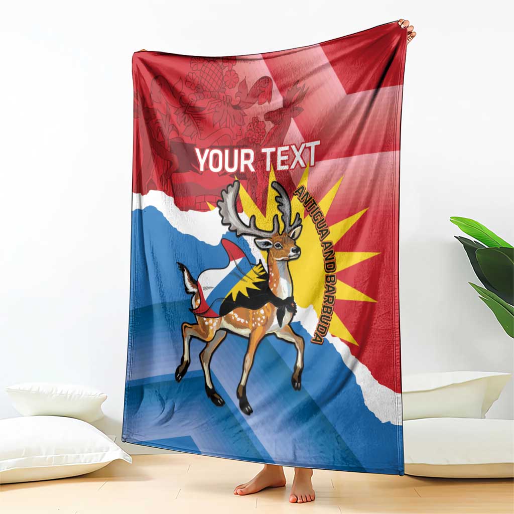 Red-blue Independence Day blanket featuring deer artwork and centered 'YOUR TEXT' design