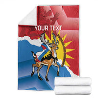 Personalized Antigua and Barbuda Independence Day blanket with red-blue flag and deer graphic