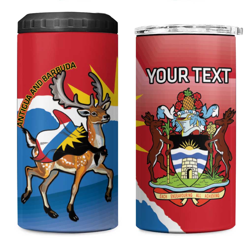 Personalised Antigua and Barbuda Independence Day 4 in 1 Can Cooler Tumbler Fallow Deer With Flag - Wonder Print Shop