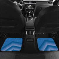Car mats set with blue chevron pattern on front and rear seat floor areas