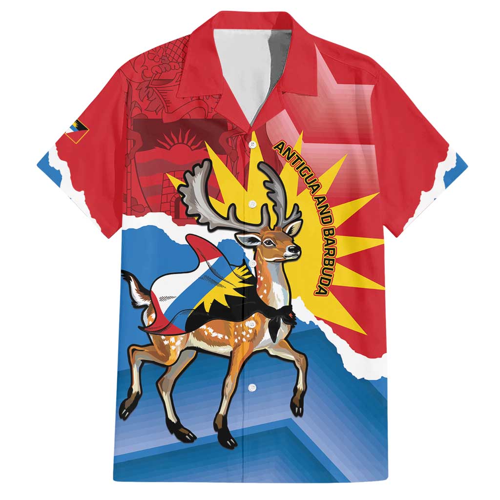 Personalised Antigua and Barbuda Independence Day Hawaiian Shirt Fallow Deer With Flag - Wonder Print Shop