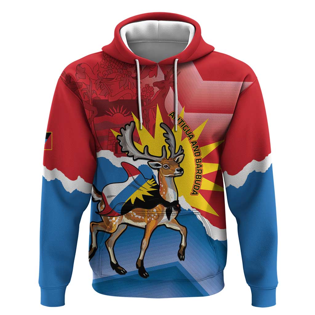 Personalised Antigua and Barbuda Independence Day Hoodie Fallow Deer With Flag - Wonder Print Shop