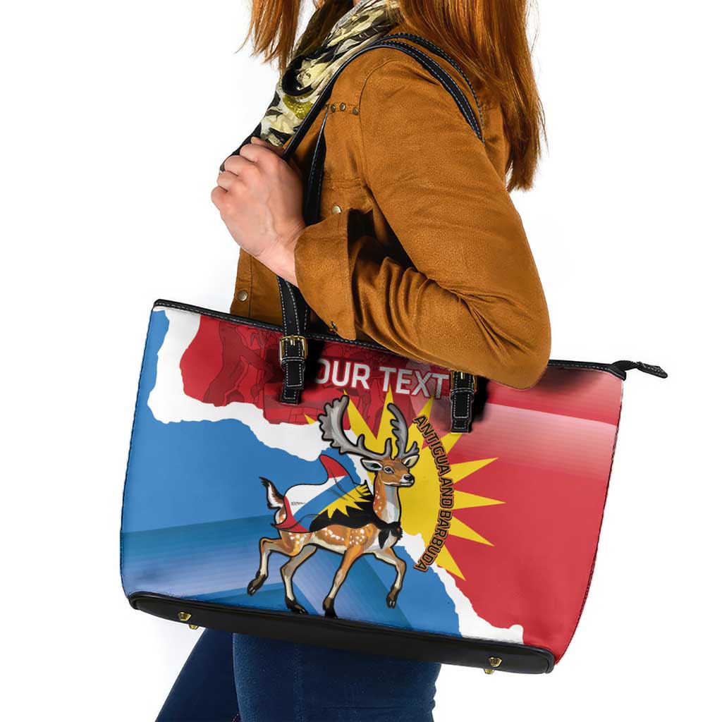 Personalised Antigua and Barbuda Independence Day Leather Tote Bag Fallow Deer With Flag - Wonder Print Shop