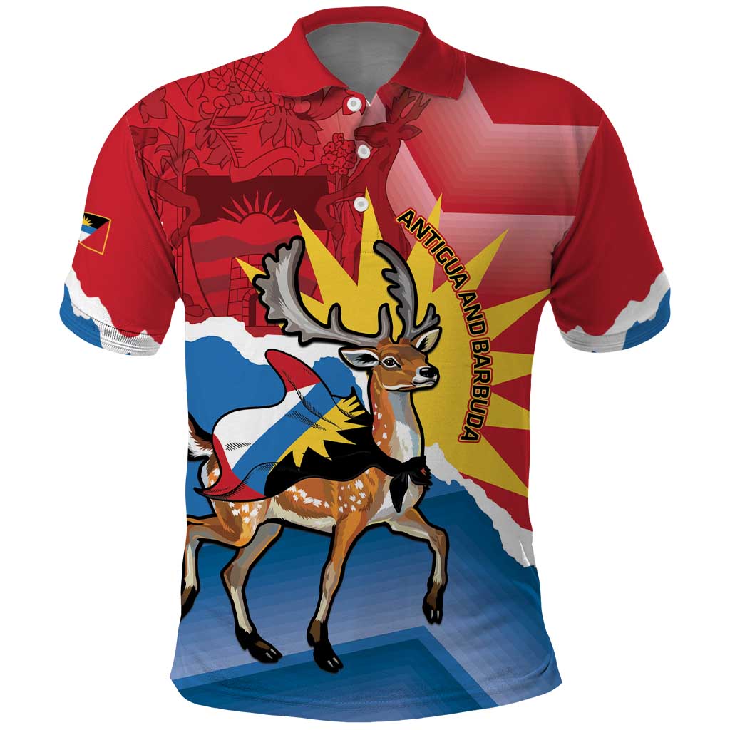 Personalised Antigua and Barbuda Independence Day Polo Shirt Fallow Deer With Flag - Wonder Print Shop