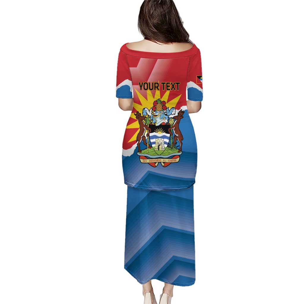 Red long Puletasi dress back with Your Text and deer on Antigua flag