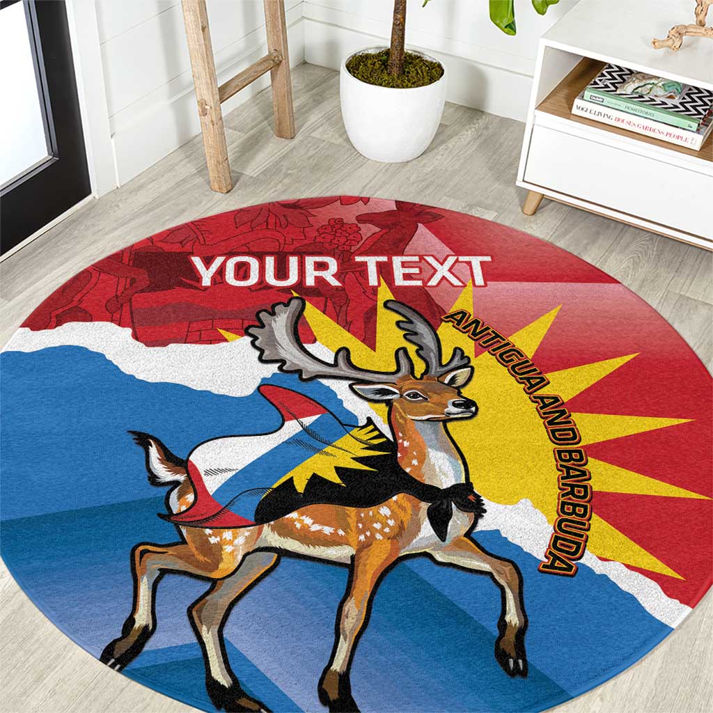 Personalised Antigua and Barbuda Independence Day Round Carpet Fallow Deer With Flag