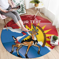 Round rug with central running deer on Antigua and Barbuda flag, “YOUR TEXT”