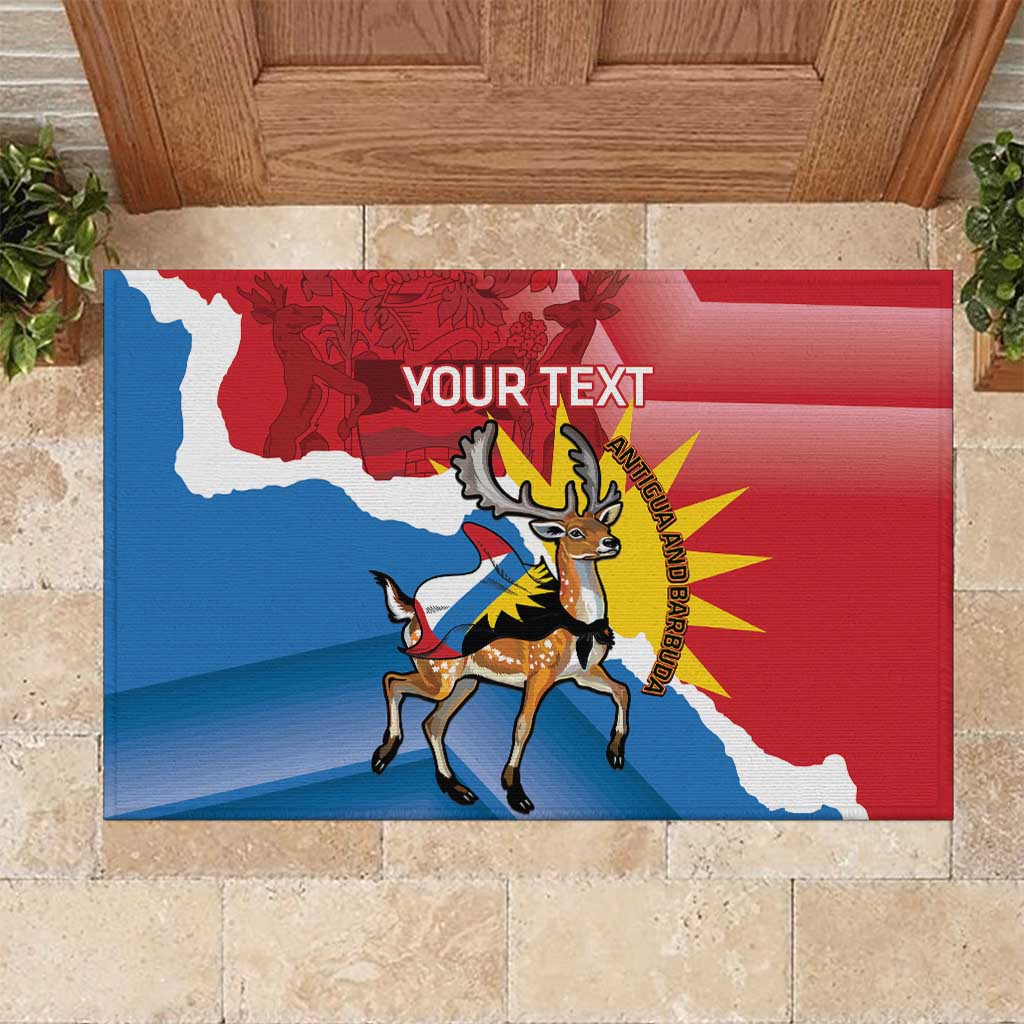 Personalised Antigua and Barbuda Independence Day Rubber Doormat Fallow Deer With Flag - Wonder Print Shop