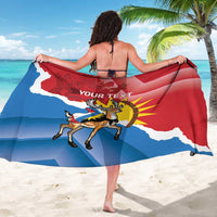 Red personalized sarong with deer and Antigua/Barbuda flag, 'YOUR TEXT' graphic