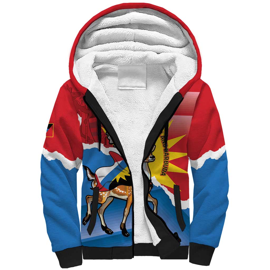 Personalised Antigua and Barbuda Independence Day Sherpa Hoodie Fallow Deer With Flag - Wonder Print Shop