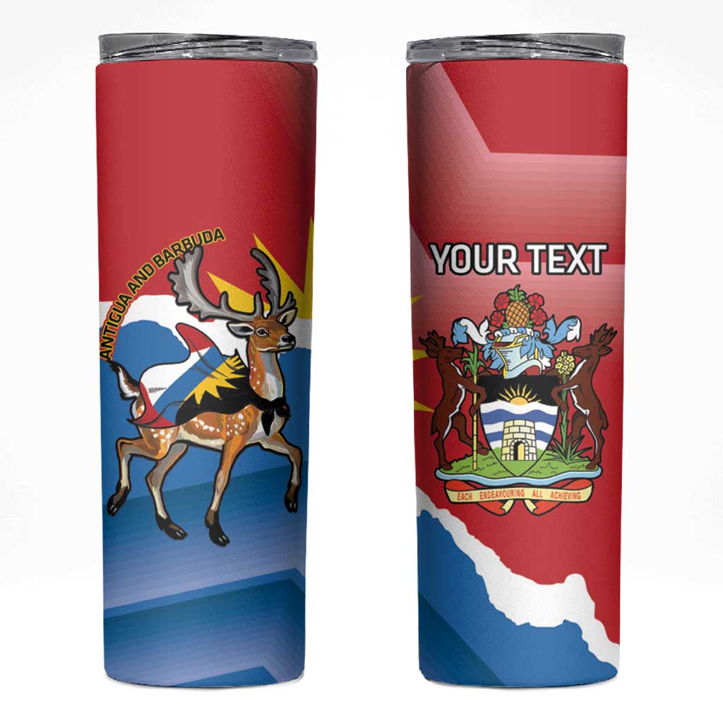 Personalised Antigua and Barbuda Independence Day Skinny Tumbler Fallow Deer With Flag - Wonder Print Shop