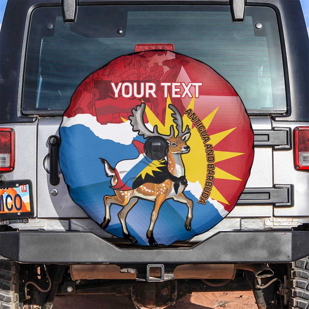 Personalised Antigua and Barbuda Independence Day Spare Tire Cover Fallow Deer With Flag - Wonder Print Shop