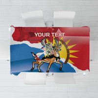 Antigua and Barbuda flag tablecloth with deer graphic and editable "YOUR TEXT" area
