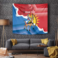 Personalized independence day tapestry with red, blue, and white flag and deer graphic, YOUR TEXT