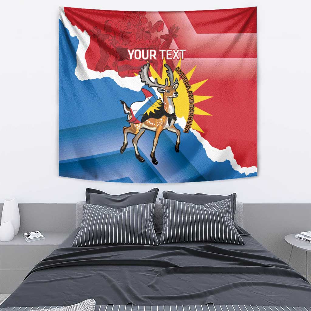 Personalized independence day tapestry, flag with deer standing, YOUR TEXT