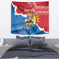 Personalized independence day tapestry, flag with deer standing, YOUR TEXT