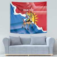 Personalized independence day tapestry with flag pattern, deer graphic, and YOUR TEXT near top