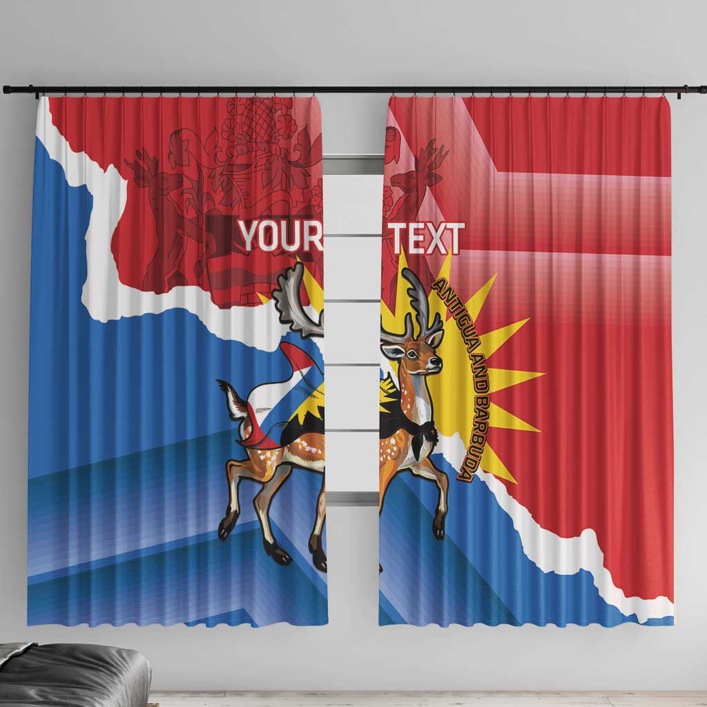 Personalised Antigua and Barbuda Independence Day Window Curtain Fallow Deer With Flag - Wonder Print Shop