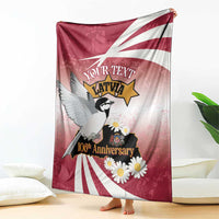 Latvia independence day blanket, red/white, bird, star, daisies, YOUR TEXT