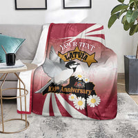 Latvia independence day blanket throw, red/white bird, star, daisies, YOUR TEXT