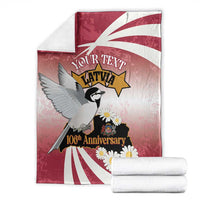 Folded Latvia independence day blanket, red/white bird and star with YOUR TEXT