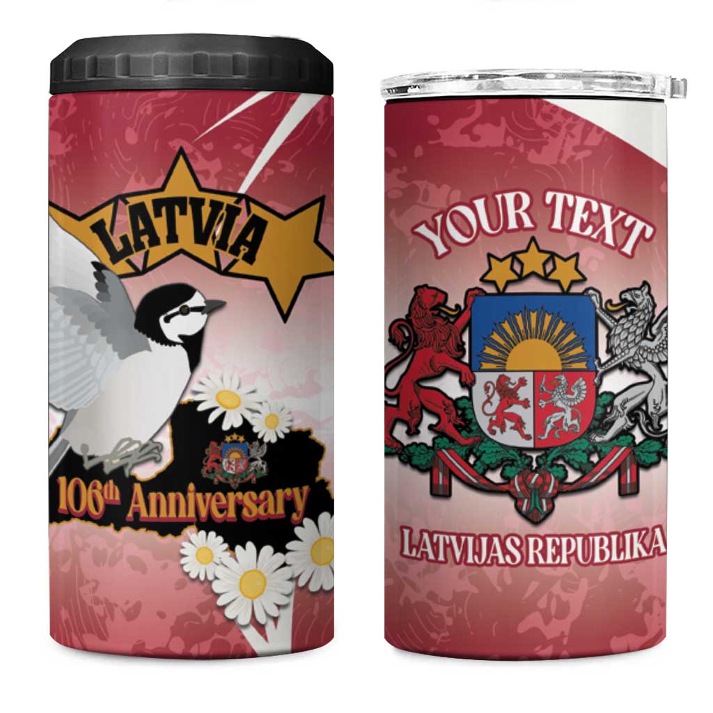 Personalised Latvia Independence Day 4 in 1 Can Cooler Tumbler Latvija White Wagtail With Map 106th Anniversary - Wonder Print Shop