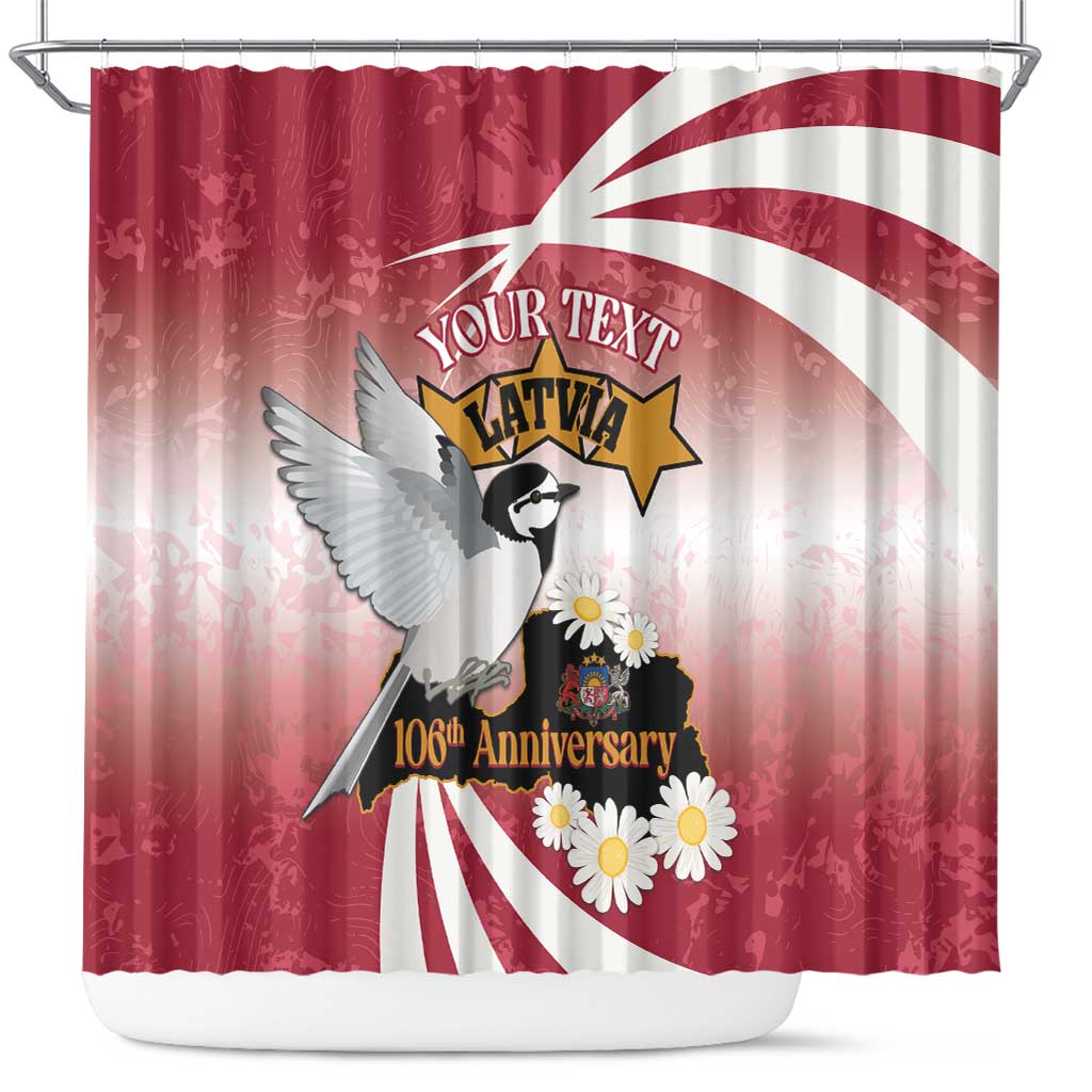 Personalised Latvia Independence Day Shower Curtain Latvija White Wagtail With Map 106th Anniversary