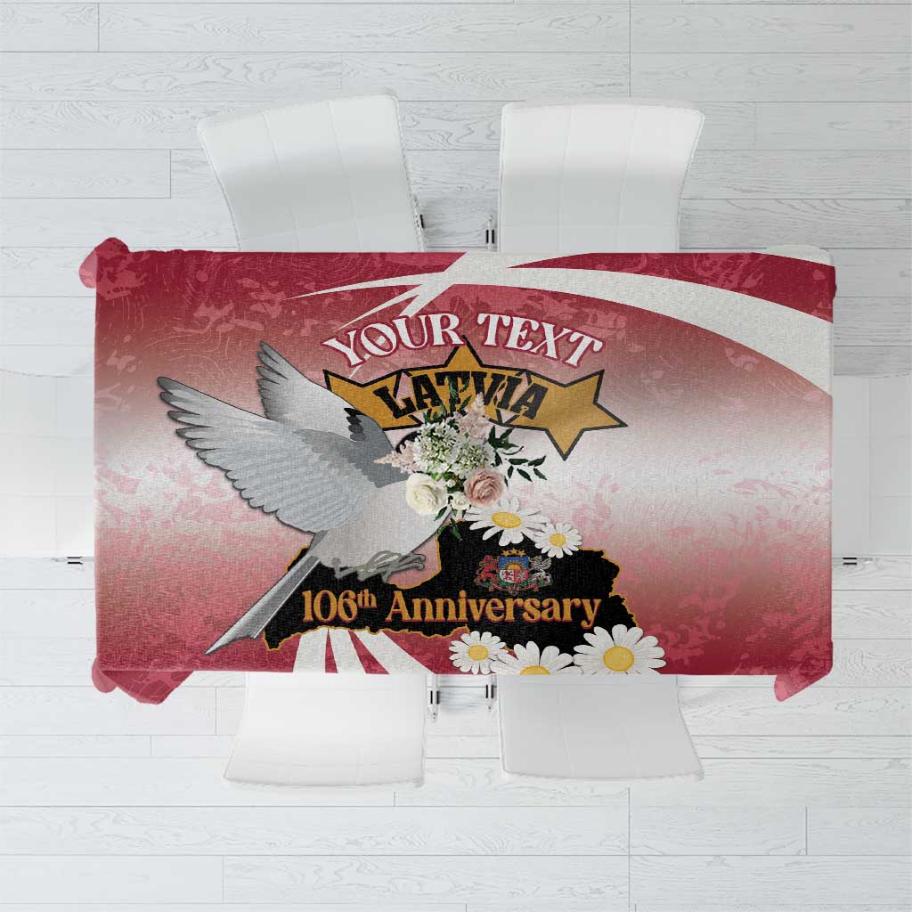 Red and white Independence Day tablecloth with bird and floral map graphic