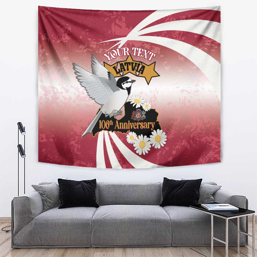 Personalised Latvia Independence Day Tapestry Latvija White Wagtail With Map 106th Anniversary