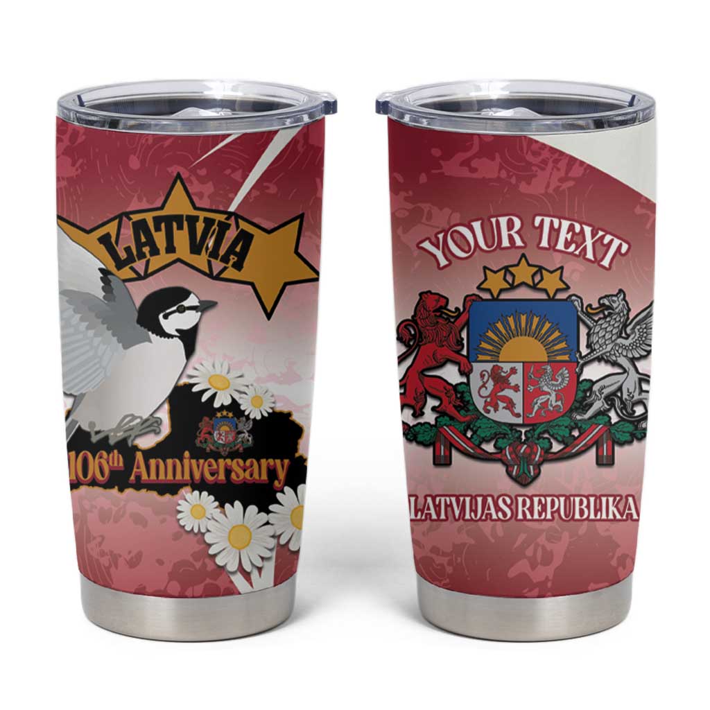 Personalised Latvia Independence Day Tumbler Cup Latvija White Wagtail With Map 106th Anniversary - Wonder Print Shop