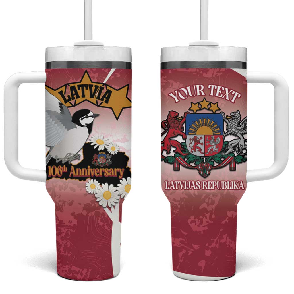 Personalised Latvia Independence Day Tumbler With Handle Latvija White Wagtail With Map 106th Anniversary - Wonder Print Shop