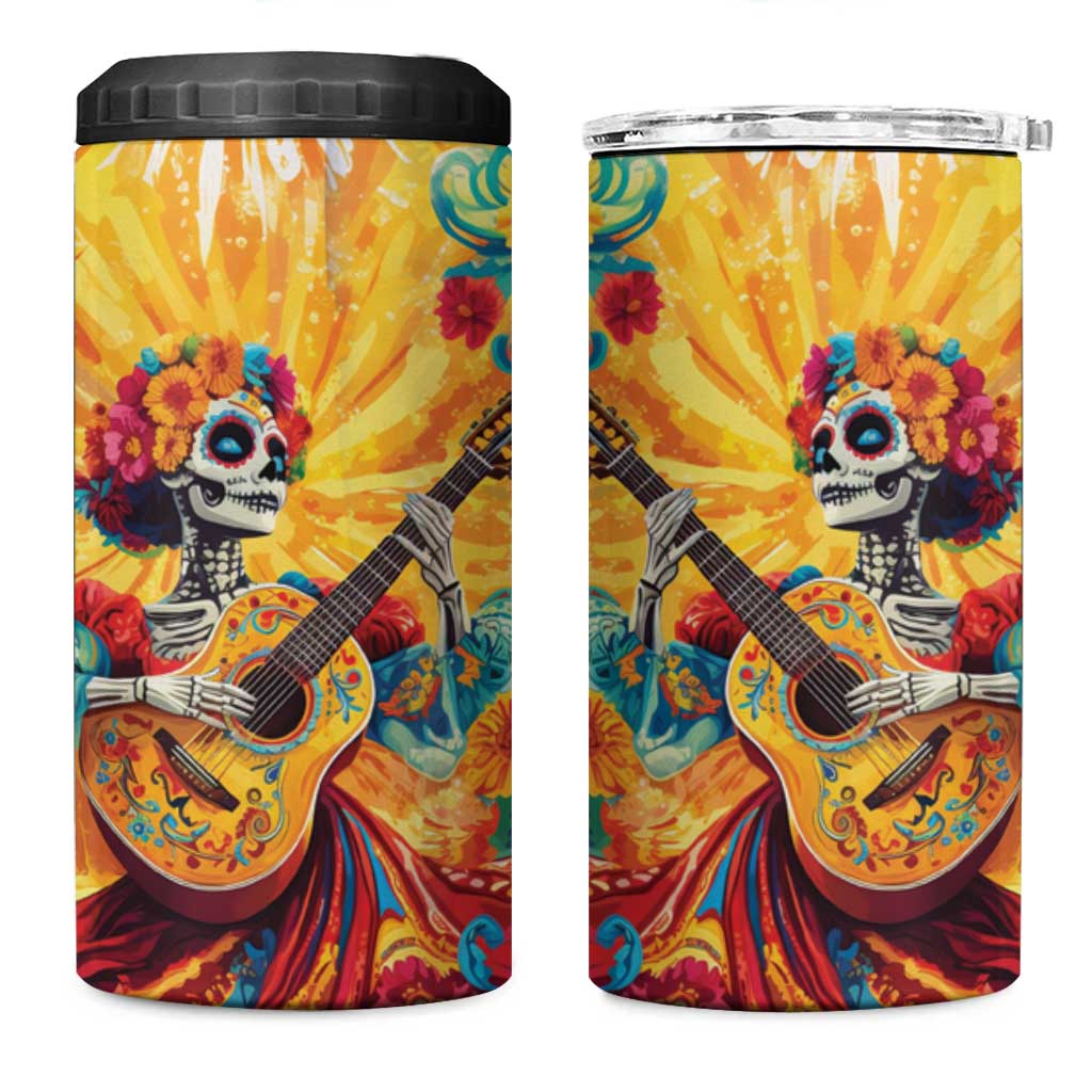 Mexico Day Of The Dead 4 in 1 Can Cooler Tumbler Sugar Skull Girl With Guitar Colorful Vibes - Wonder Print Shop