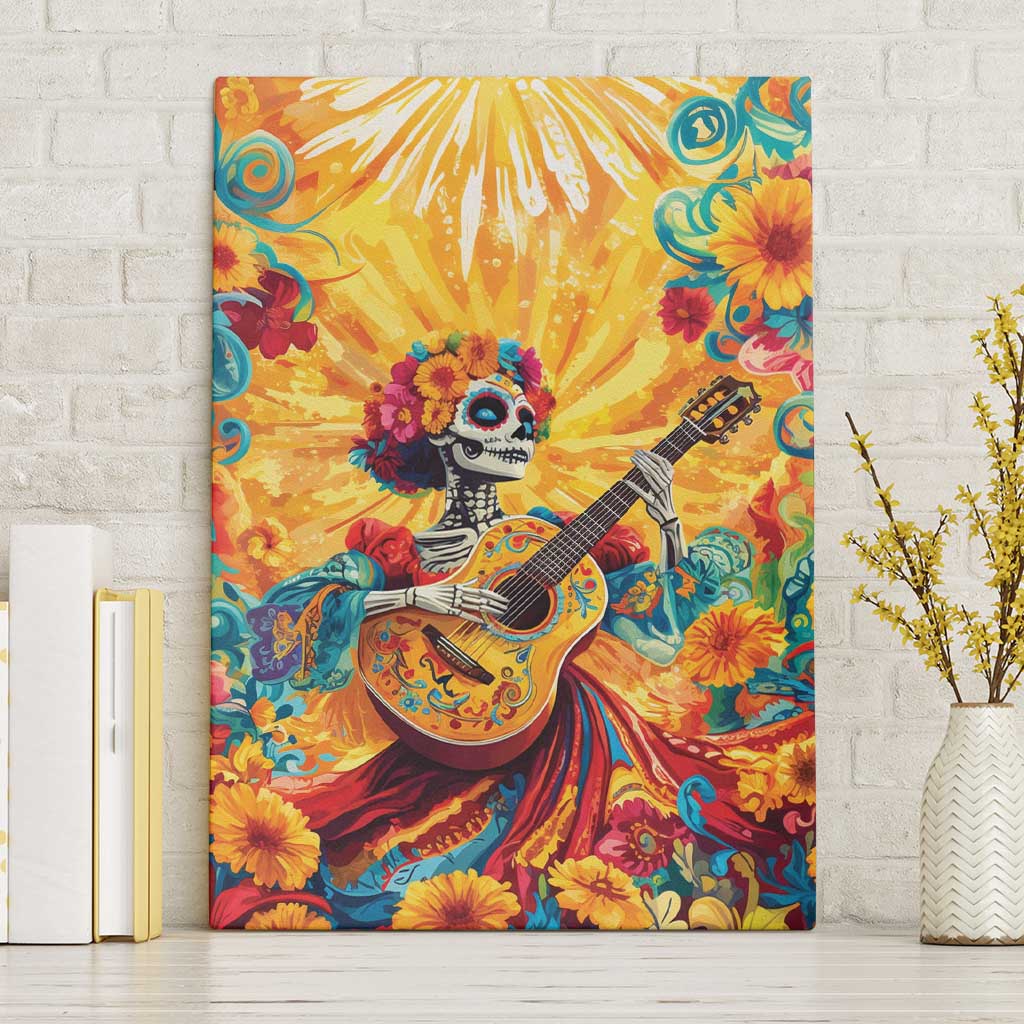 Mexico Day Of The Dead Canvas Wall Art Sugar Skull Girl With Guitar Colorful Vibes - Wonder Print Shop