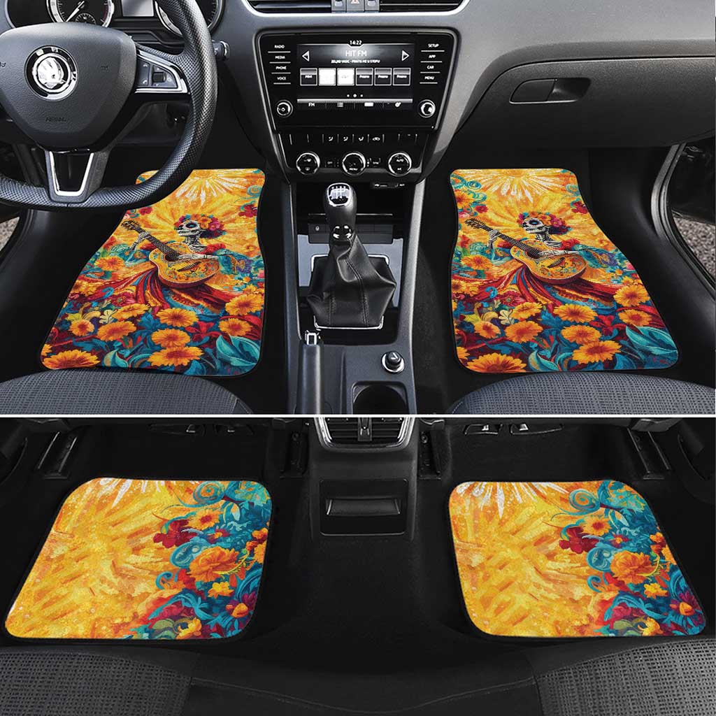 Mexico Day Of The Dead Car Mats Sugar Skull Girl With Guitar Colorful Vibes - Wonder Print Shop