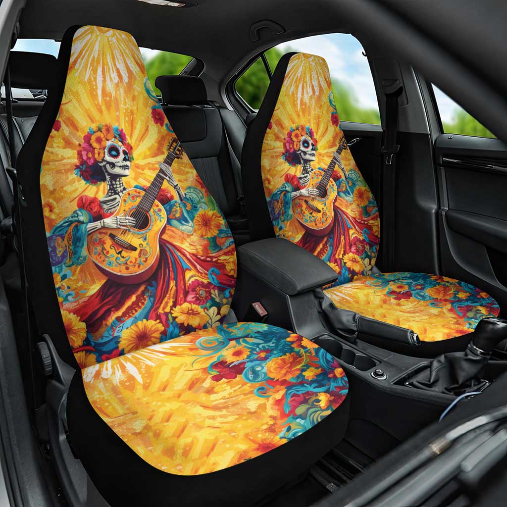 Mexico Day Of The Dead Car Seat Cover Sugar Skull Girl With Guitar Colorful Vibes - Wonder Print Shop