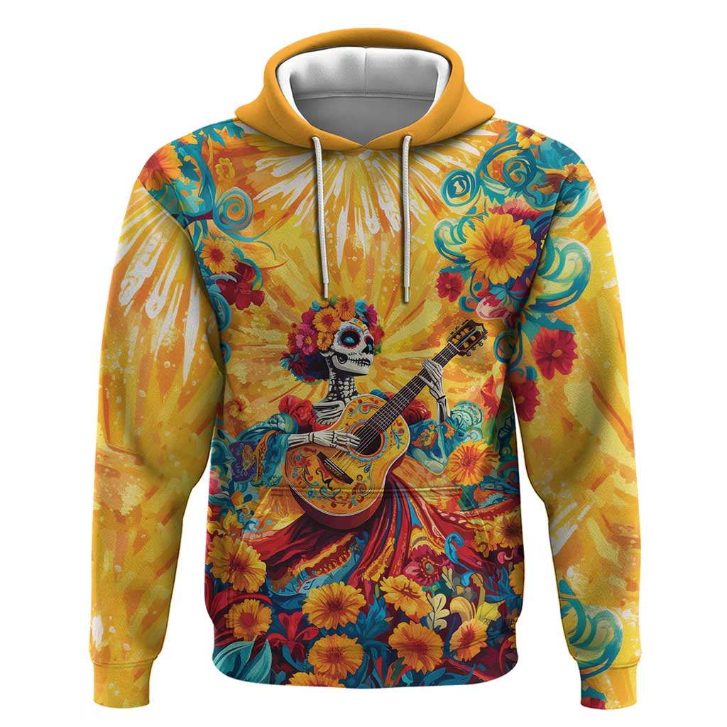 Mexico Day Of The Dead Hoodie Sugar Skull Girl With Guitar Colorful Vibes