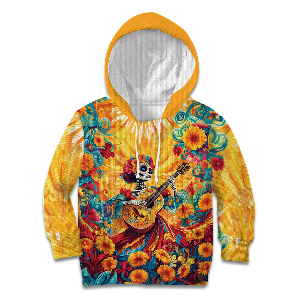 Mexico Day Of The Dead Kid Hoodie Sugar Skull Girl With Guitar Colorful Vibes