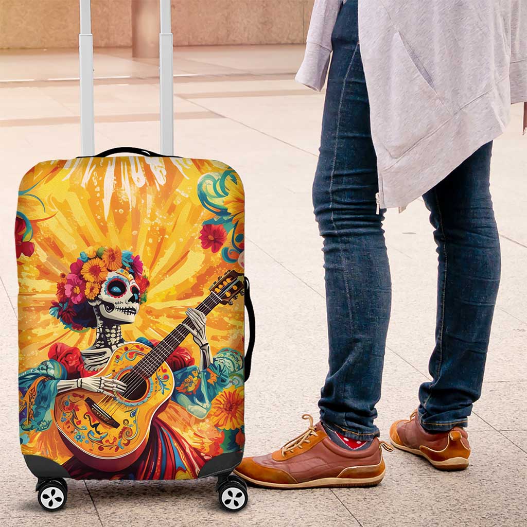 Mexico Day Of The Dead Luggage Cover Sugar Skull Girl With Guitar Colorful Vibes