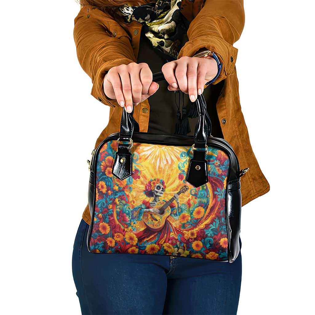 Mexico Day Of The Dead Shoulder Handbag Sugar Skull Girl With Guitar Colorful Vibes