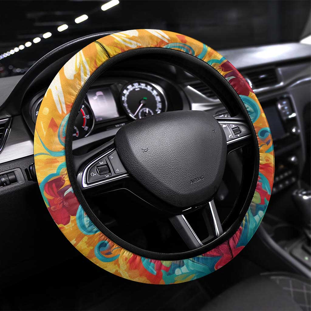 Mexico Day Of The Dead Steering Wheel Cover Sugar Skull Girl With Guitar Colorful Vibes